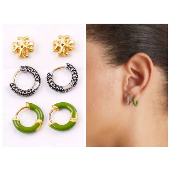 TORY BURCH Roxanne Hoop Earrings and T Logo Stud Set of 3